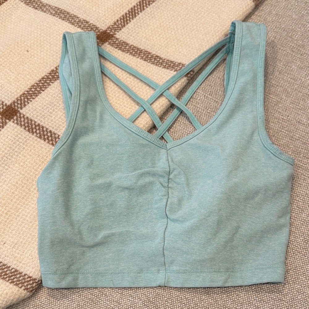 Zella Teal Crisscross Back Crop Top